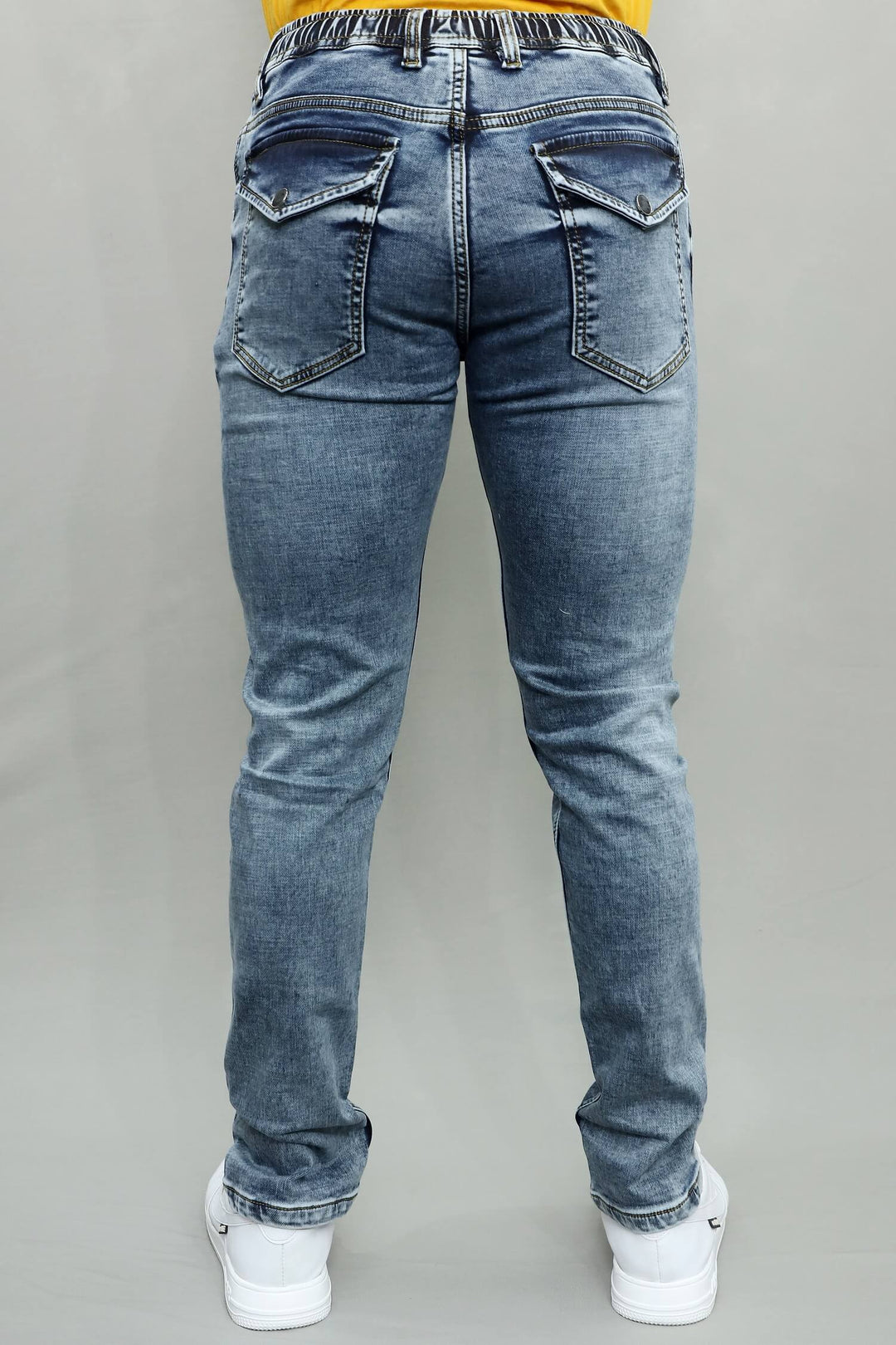 GEX men’s surgery grey jogger fit stretch jeans article G933-denim-jogger back view showing durable stitching and relaxed jogger fit