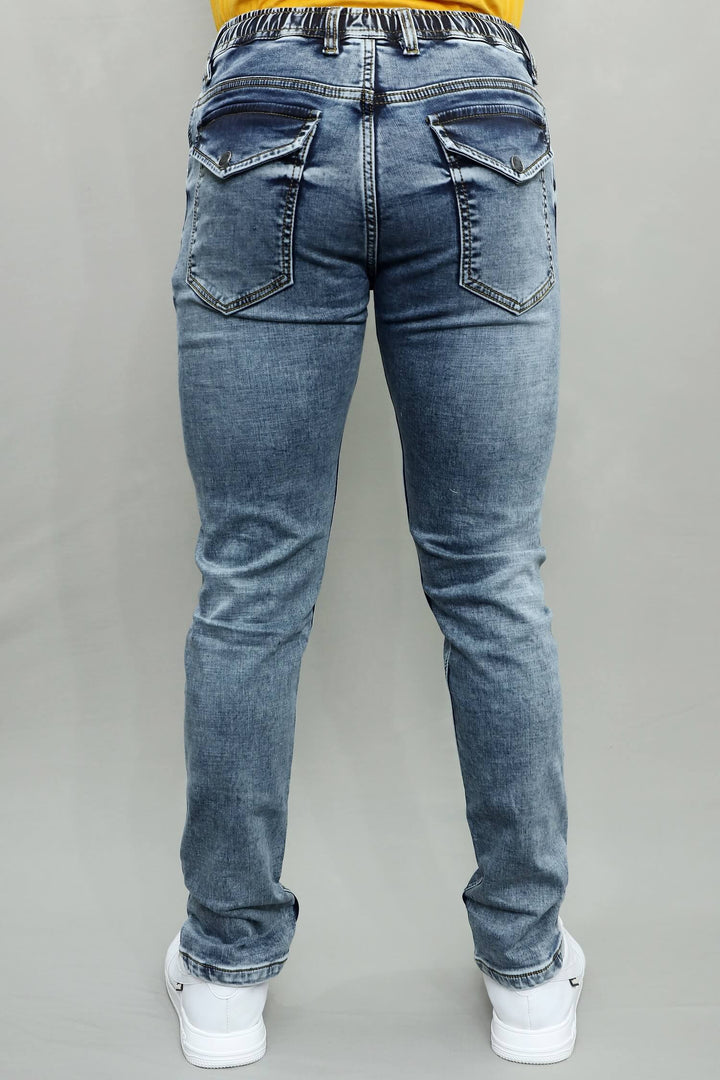 GEX men’s surgery grey jogger fit stretch jeans article G933-denim-jogger back view showing durable stitching and relaxed jogger fit