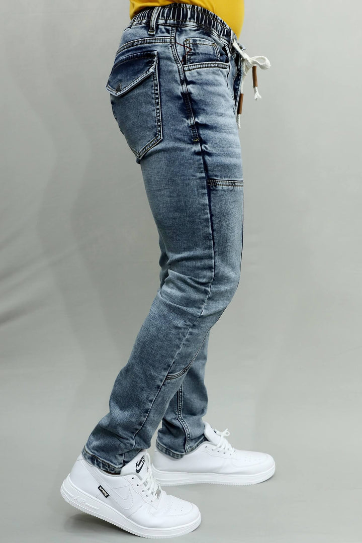 GEX men’s surgery grey jogger fit stretch jeans article G933-denim-jogger pocket detail with reinforced stitching for durability