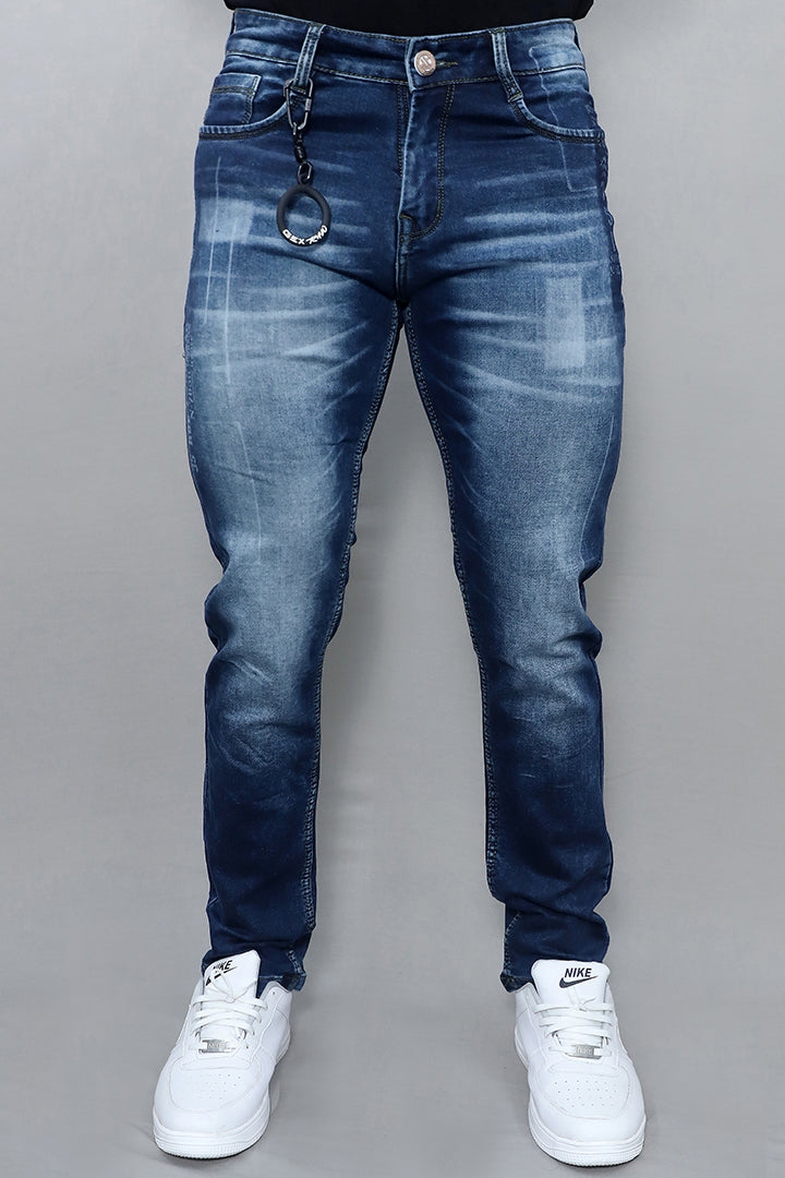 GEX slim fit denim jeans for men article no E19 front view in blue stretchable denim with modern tapered fit