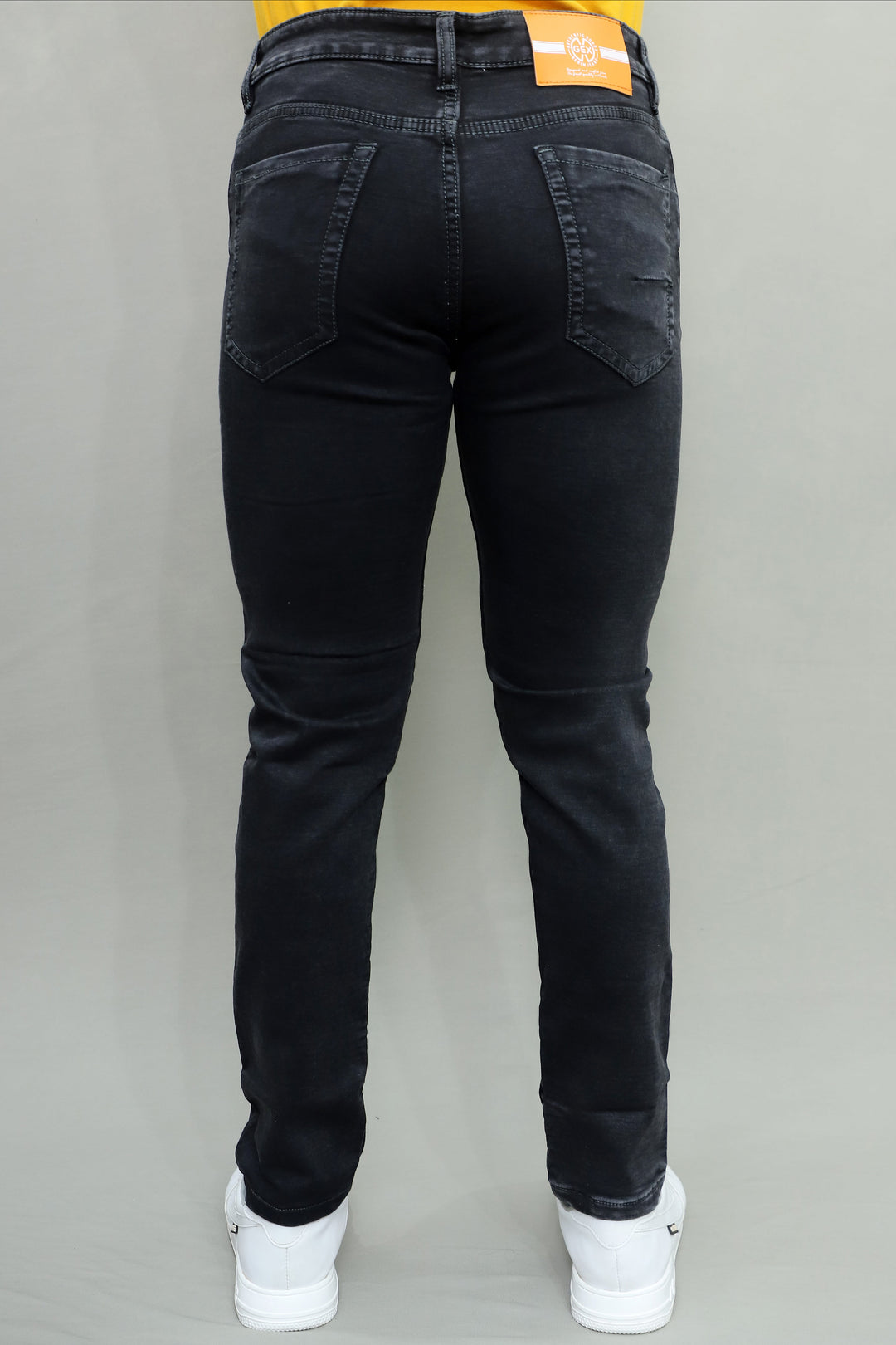 Close-up of GEX premium stretch denim fabric and texture