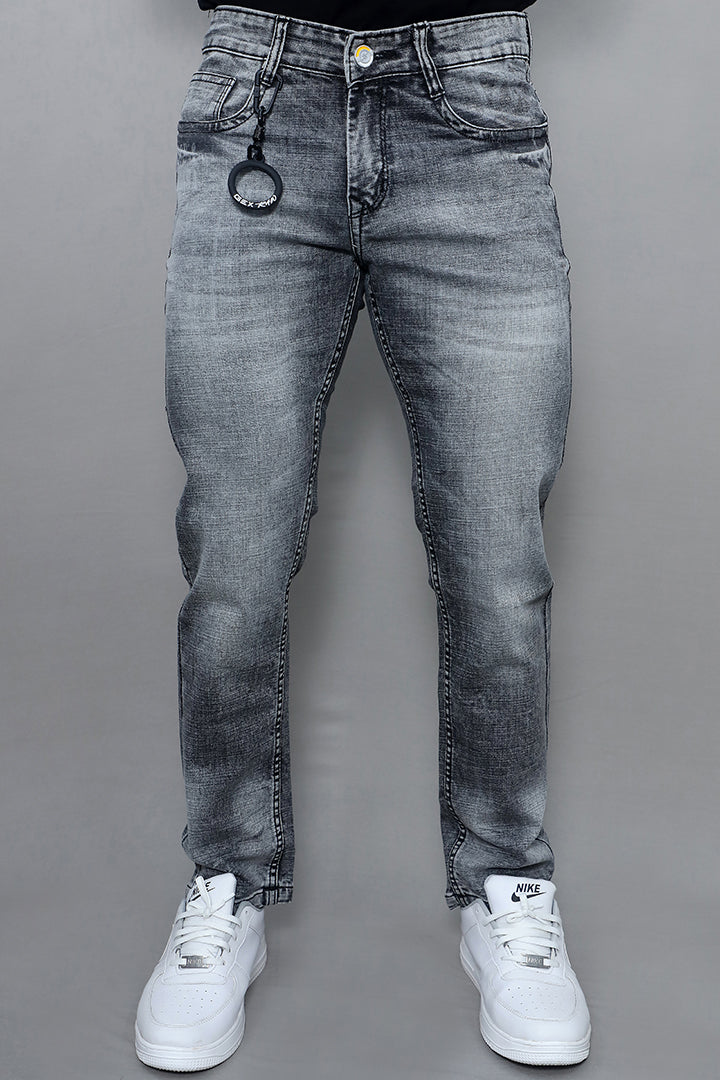 Men premium quality regular mid rise grey jeans article no Gex G1003 Plain Grey front view with classic straight fit design