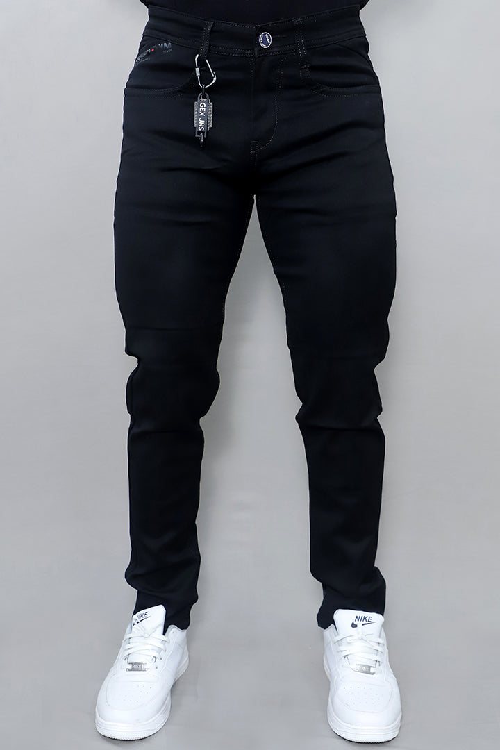 Men regular mid rise black denim jeans Black front view with classic straight fit design