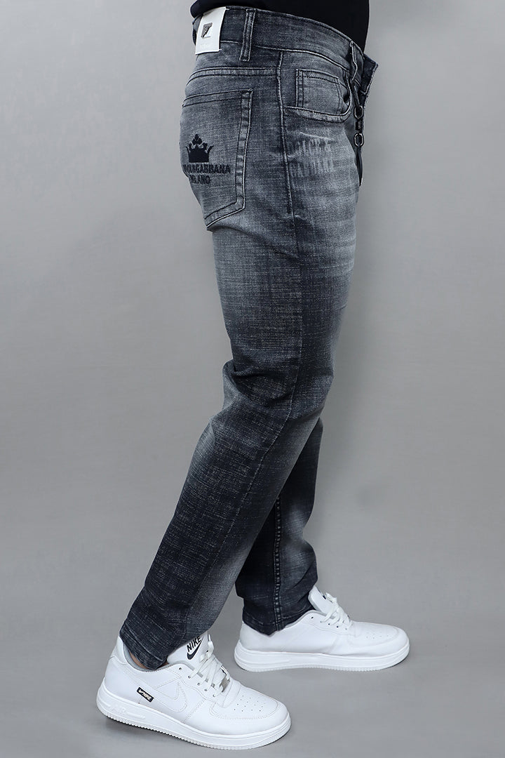 Men regular mid rise black jeans back view showing clean finish and durable stitching