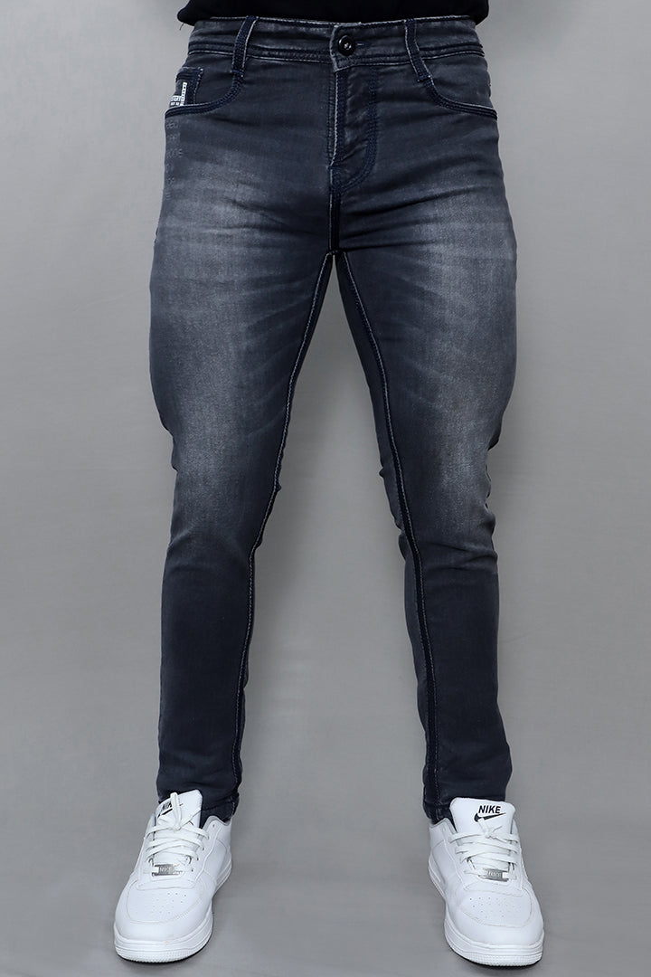 Men regular mid rise black stretchable denim jeans article no GK371 BLACK front view with classic straight fit design