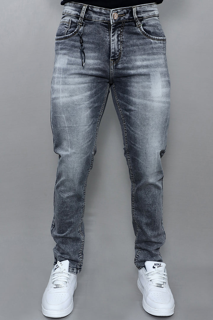 Men regular mid rise denim grey jeans article no E19 grey front view with classic straight fit design