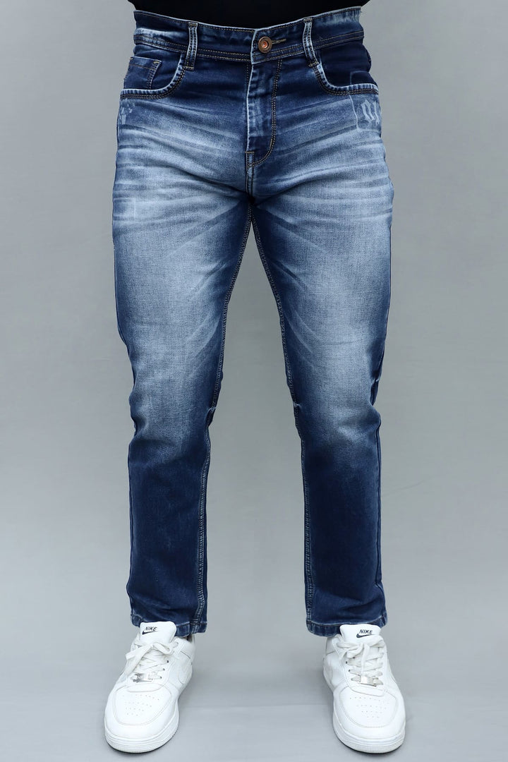Men's premium blue washed slim fit stretchable jeans E8 front