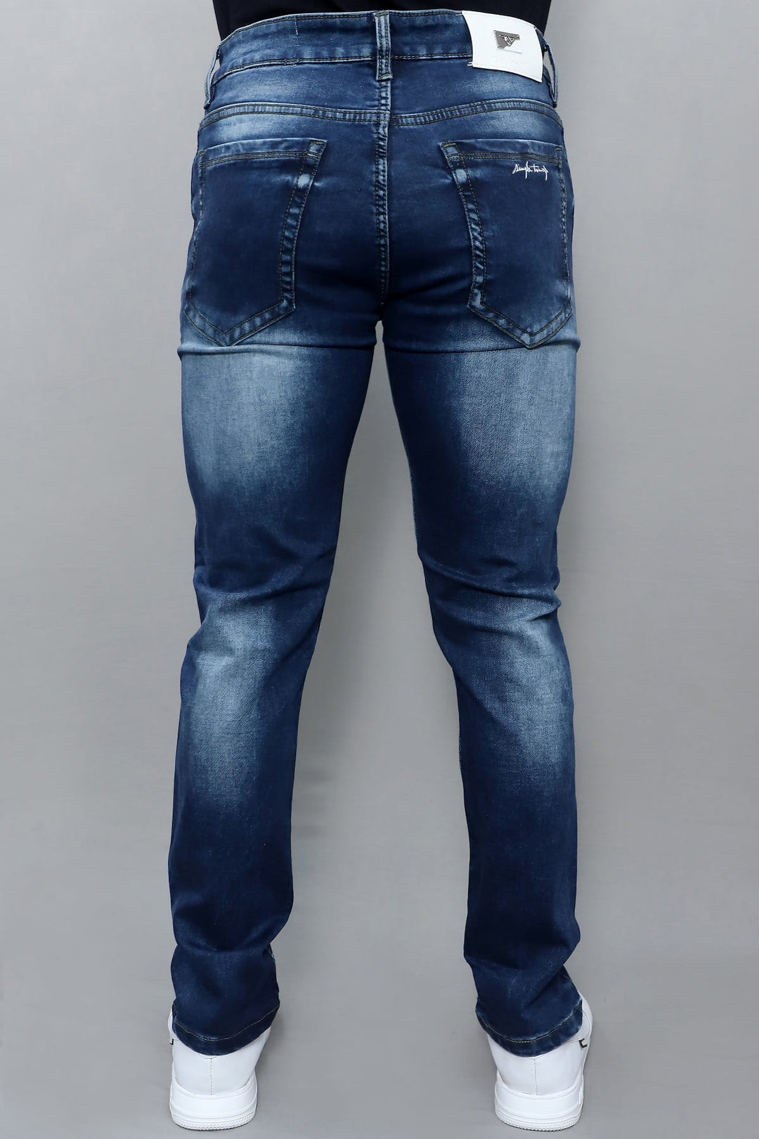 Men's premium slim fit dark blue washed stretch jeans E19 back