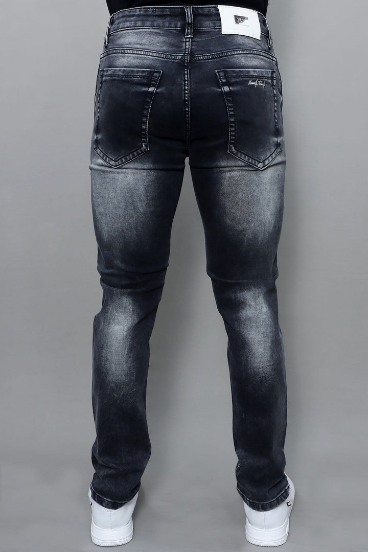 Men's premium slim fit dark grey washed stretch jeans E19 back