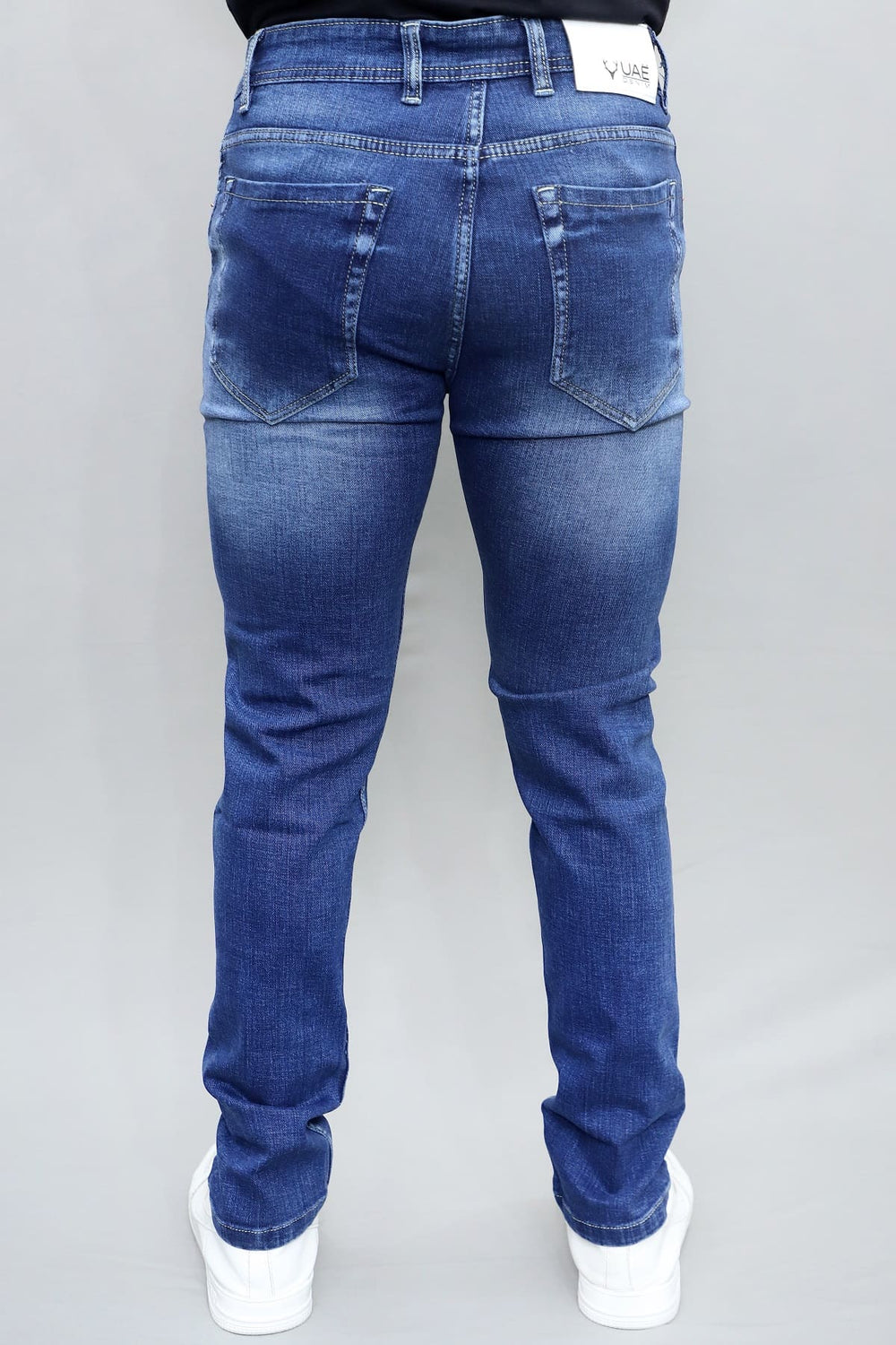 Men's slim fit royal blue washed stretchable denim jeans E9 back