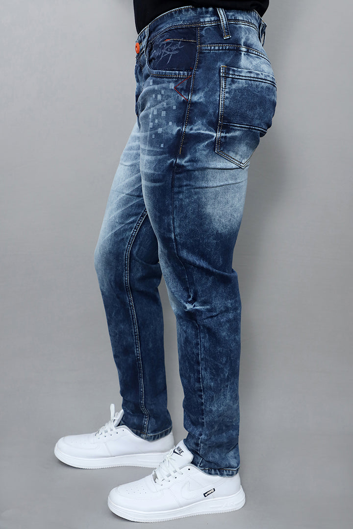 Regular fit blue jeans for men mid rise comfort article no plain blue pocket detail with durable stitching