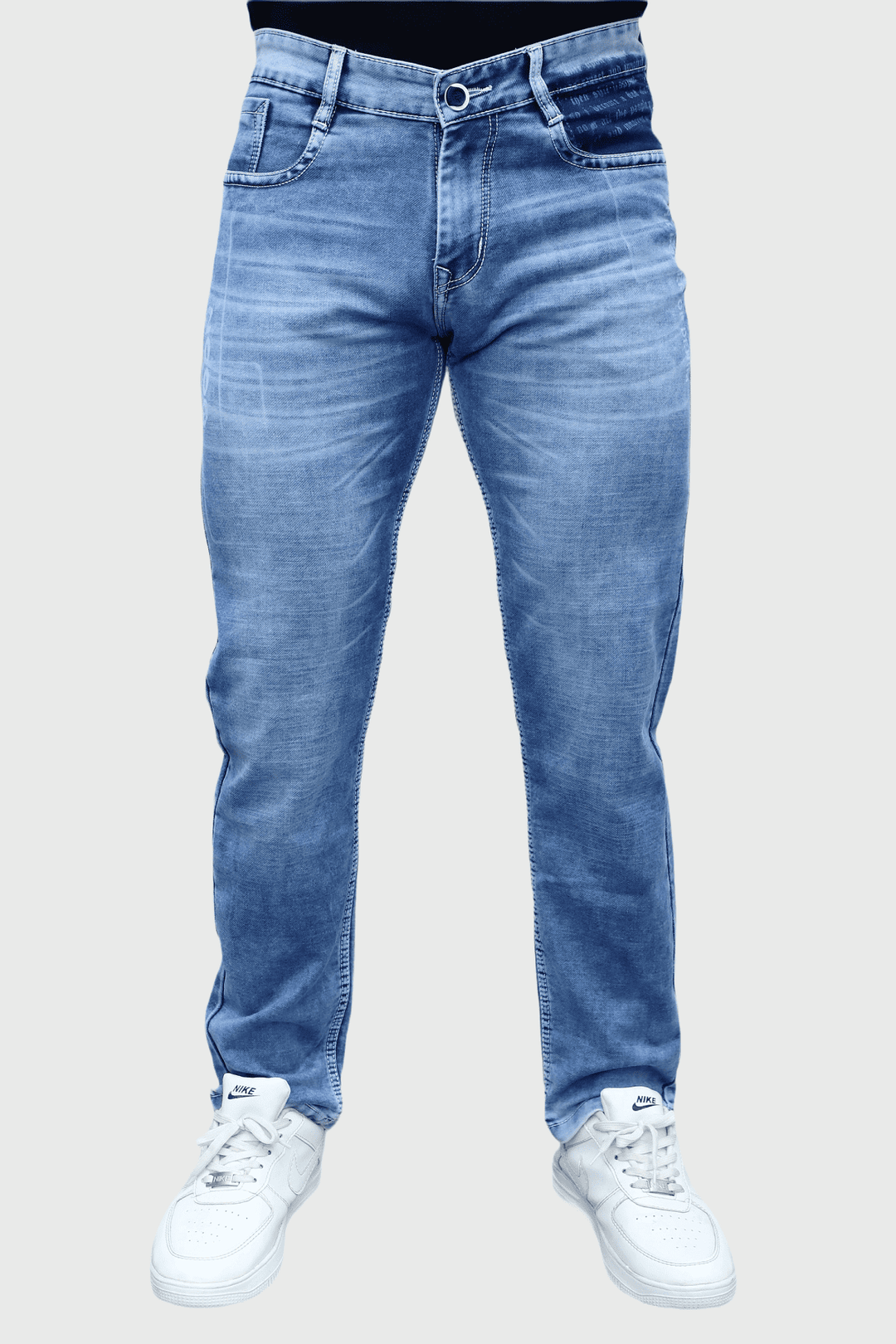 Slim fit premium blue washed stretchable denim jeans for men E-16 front