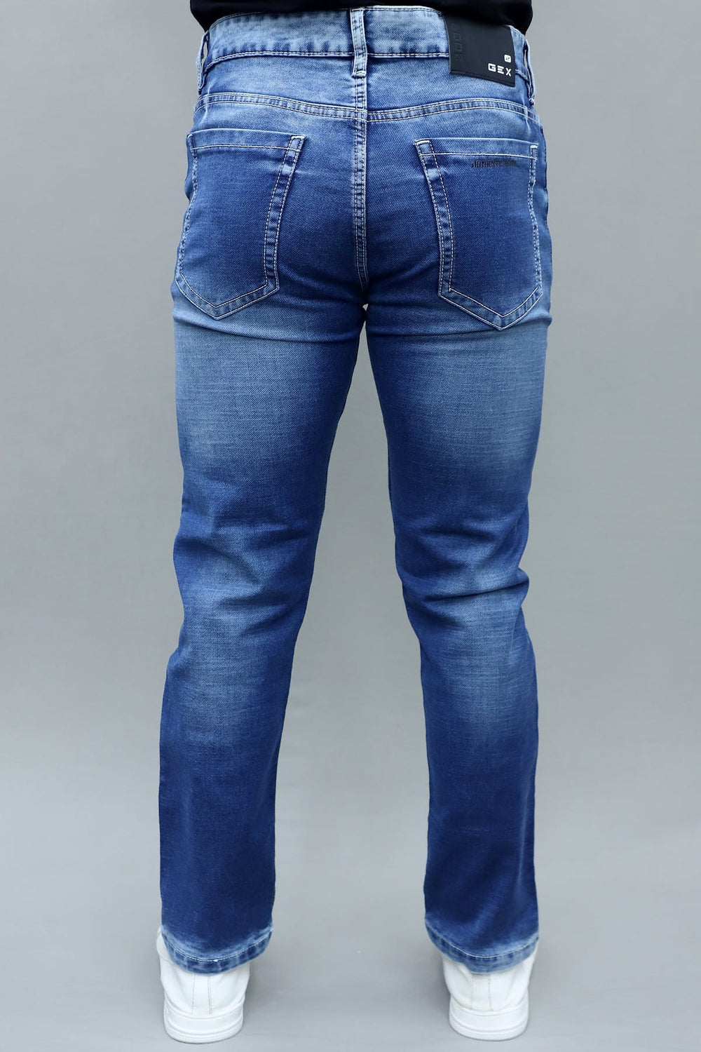 Slim fit premium dark blue washed stretchable denim jeans for men E-16 back