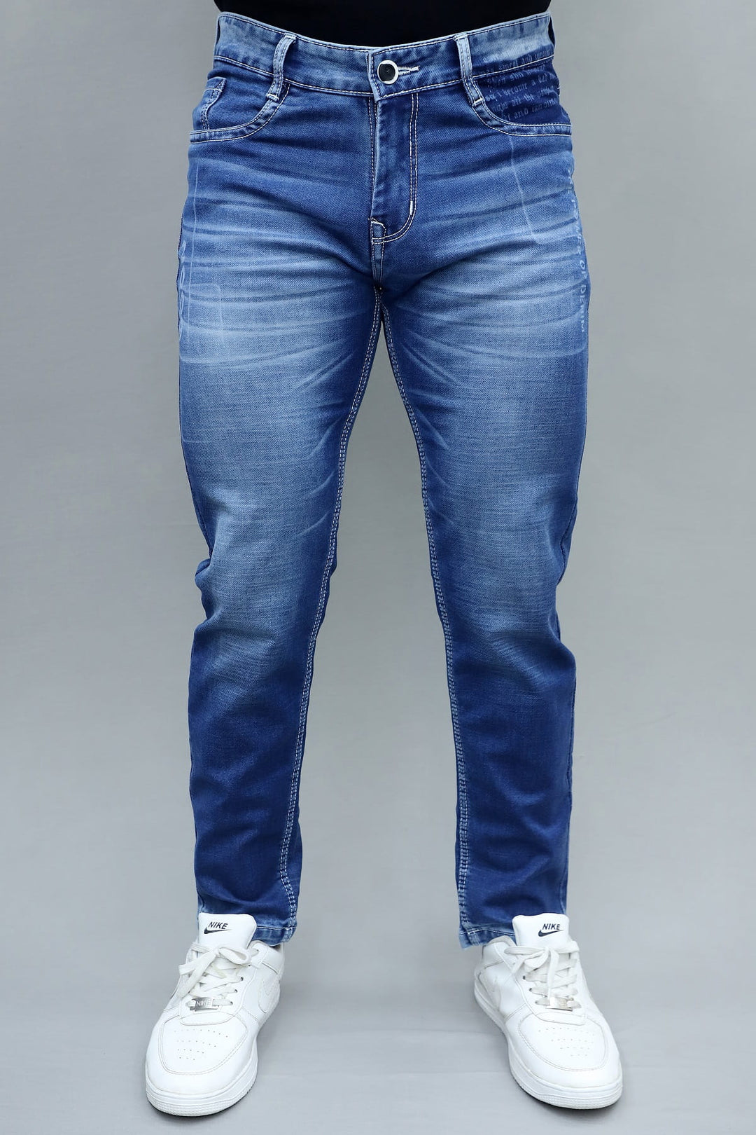 Slim fit premium dark blue washed stretchable denim jeans for men E-16 front